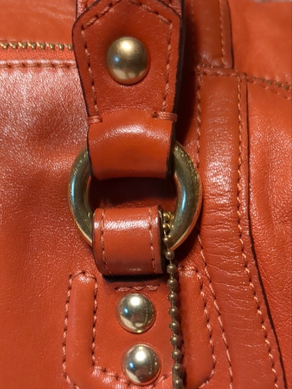 Coach Orange Leather Double-Handle Satchel with Gold Hardware - Picture 3 of 12